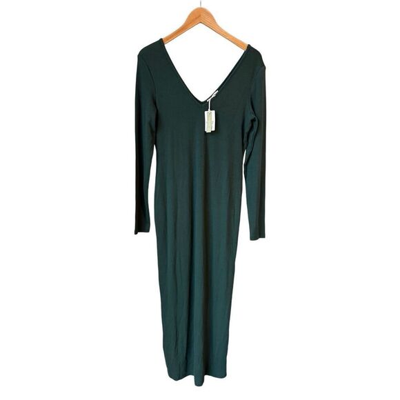 Marine Layer Lexi Rib V-Neck Maxi Dress In Green Gables - Picture 6 of 11